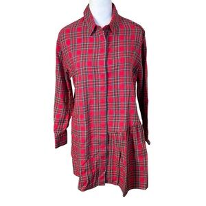 Zara Red Plaid Asymmetrical Tunic Top Medium Holiday Christmas Cabincore Ruffle